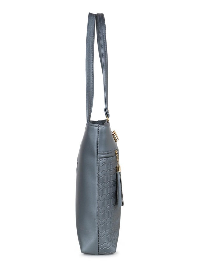 Nexeura Elegant Designer Tote Bag for Women - Trendy Large Capacity Shoulder Handbag, PU Leather Fashion Purse with Tassel & Gold Hardware, Office Work Bag, Stylish Brown Satchel, Lightweight (GREY) - Image 3