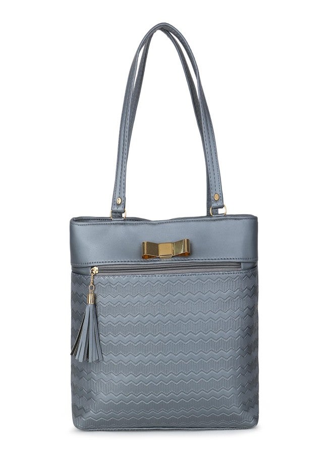 Nexeura Elegant Designer Tote Bag for Women - Trendy Large Capacity Shoulder Handbag, PU Leather Fashion Purse with Tassel & Gold Hardware, Office Work Bag, Stylish Brown Satchel, Lightweight (GREY) - Image 1