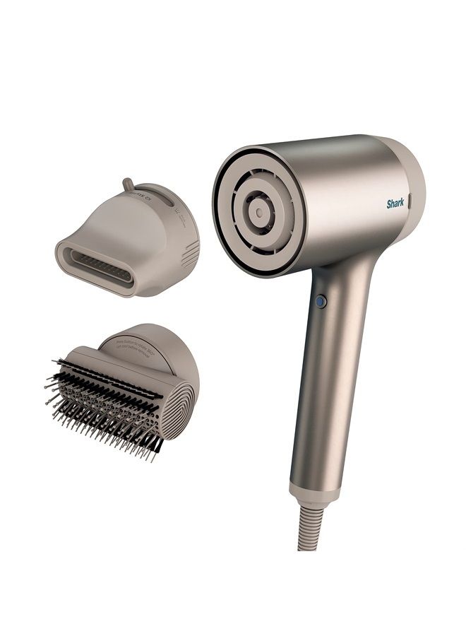 Shark HD112BRN Hair Blow Dryer HyperAIR Fast-Drying with IQ 2-in-1 Concentrator and Styling Attachments, Auto Presets, Rotatable Hot Air Brush, No Heat Damage, Ionic, Stone
