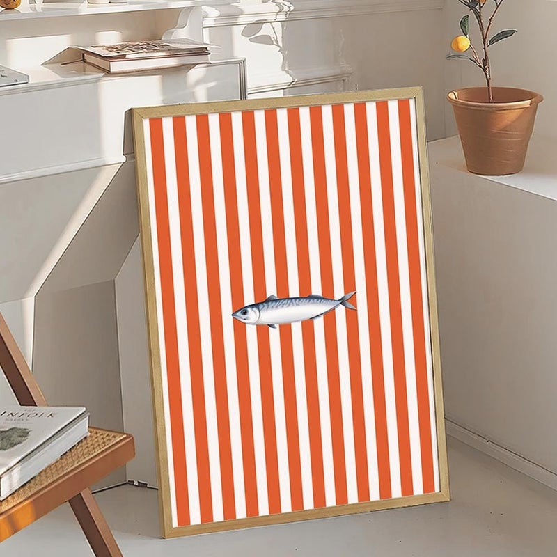 TNESSENTIAL Orange Sardine Line Art Canvas Poster, Kitchen Wall Art, Bright Aesthetic Decor, Retro Home Decor, Printed Gift - Image 4