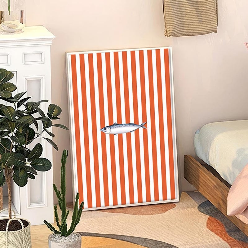 TNESSENTIAL Orange Sardine Line Art Canvas Poster, Kitchen Wall Art, Bright Aesthetic Decor, Retro Home Decor, Printed Gift - Image 3