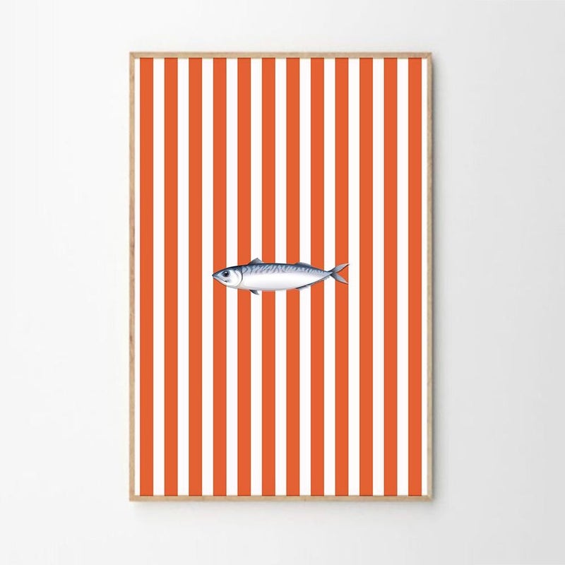 TNESSENTIAL Orange Sardine Line Art Canvas Poster, Kitchen Wall Art, Bright Aesthetic Decor, Retro Home Decor, Printed Gift - Image 2