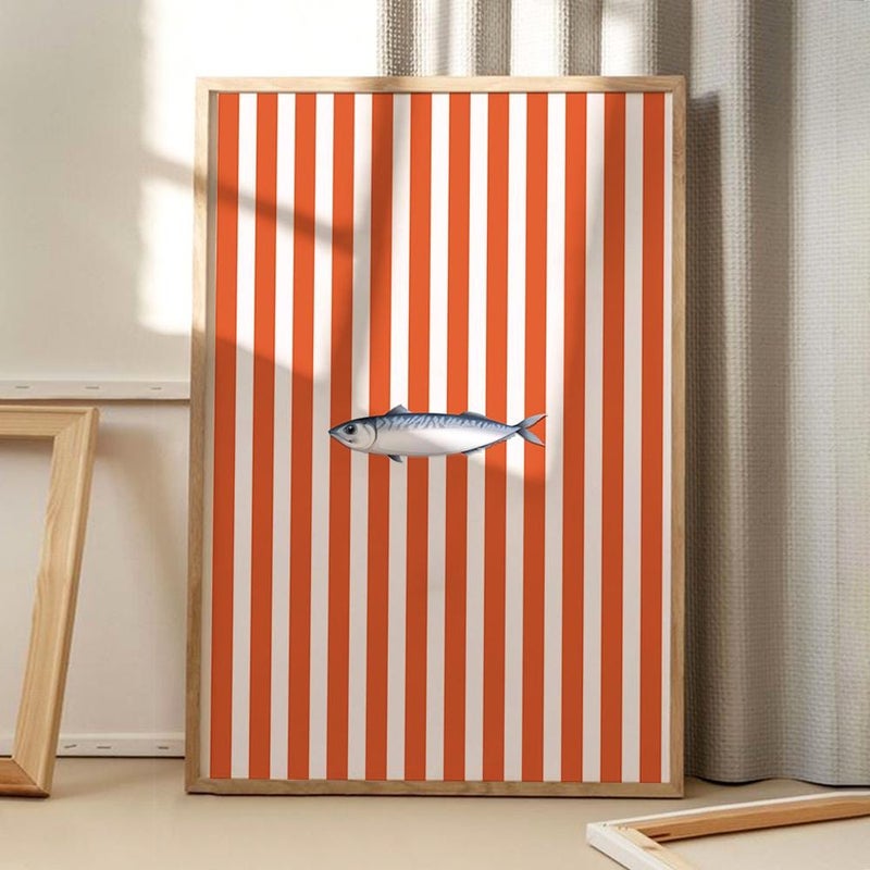 TNESSENTIAL Orange Sardine Line Art Canvas Poster, Kitchen Wall Art, Bright Aesthetic Decor, Retro Home Decor, Printed Gift - Image 1