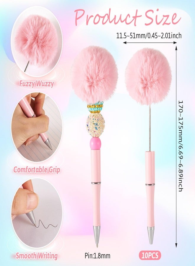 BB Beadthoven Beadthoven 10pcs Fluffy Beadable Pens, Cute Fuzzy Pom Pom Pen Plush Ball Beaded Pens DIY Plastic Bead Pens Shaft Black Ink Ballpoint Pens for DIY Pen Making Office School Gift Making Supplies Pink - Image 2