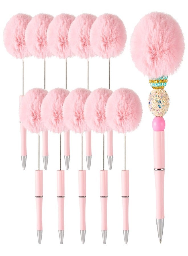 BB Beadthoven Beadthoven 10pcs Fluffy Beadable Pens, Cute Fuzzy Pom Pom Pen Plush Ball Beaded Pens DIY Plastic Bead Pens Shaft Black Ink Ballpoint Pens for DIY Pen Making Office School Gift Making Supplies Pink - Image 1