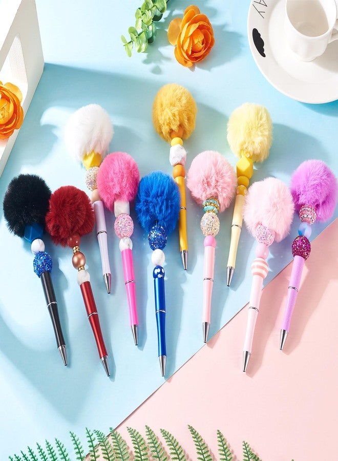 BB Beadthoven Beadthoven 10pcs Fluffy Beadable Pens, Cute Fuzzy Pom Pom Pen Plush Ball Beaded Pens DIY Plastic Bead Pens Shaft Black Ink Ballpoint Pens for DIY Pen Making Office School Gift Making Supplies Pink - Image 5