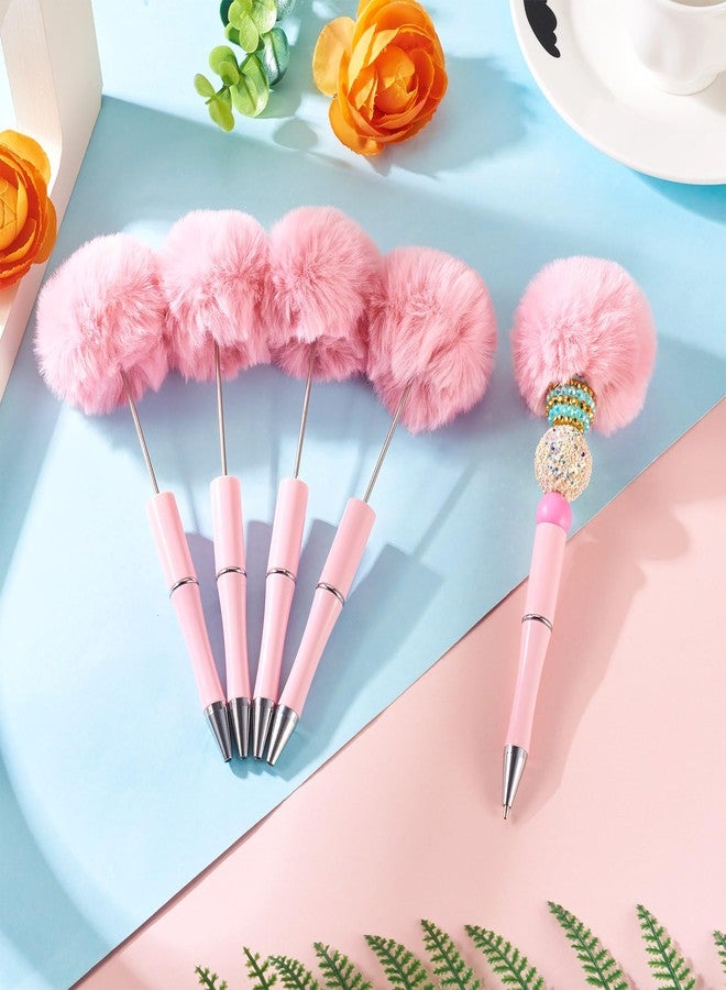 BB Beadthoven Beadthoven 10pcs Fluffy Beadable Pens, Cute Fuzzy Pom Pom Pen Plush Ball Beaded Pens DIY Plastic Bead Pens Shaft Black Ink Ballpoint Pens for DIY Pen Making Office School Gift Making Supplies Pink - Image 3