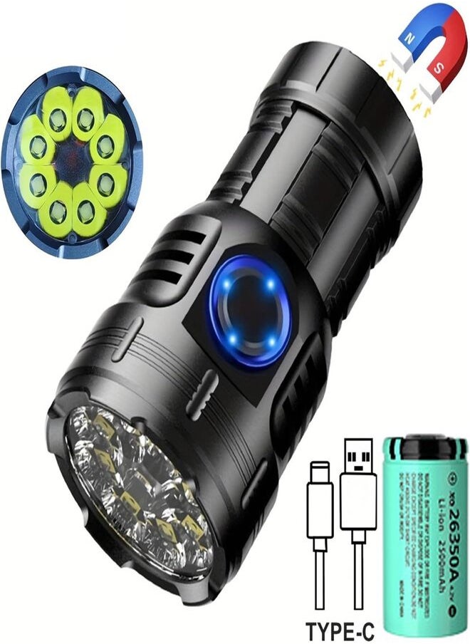 SUKILO High Power LED Mini Flashlight – 8 XPG Beads, 3050 Lumen, USB Rechargeable, Magnetic Clip, Waterproof Portable Torch for Outdoor Hiking, Car Repair, Camping – 2500mAh Battery  - Image 1