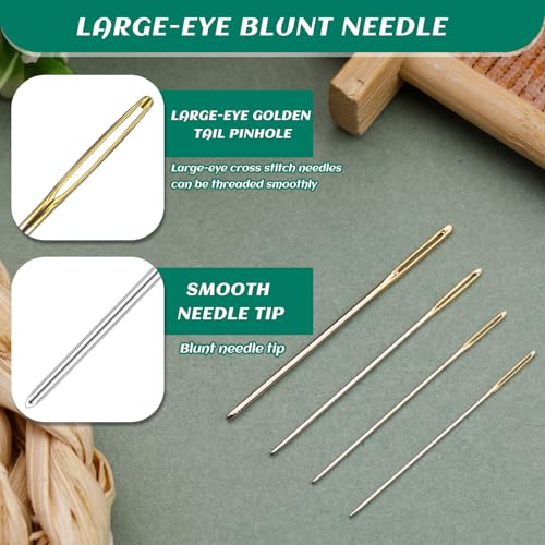 Fteven 30PCS Cross Stitch Needles, Size 26 Stainless Steel Embroidery Needles, Large Eye Hand Sewing Needles Blunt Golden Color with Box for Hand Sewing, Cross Stitching - Image 3