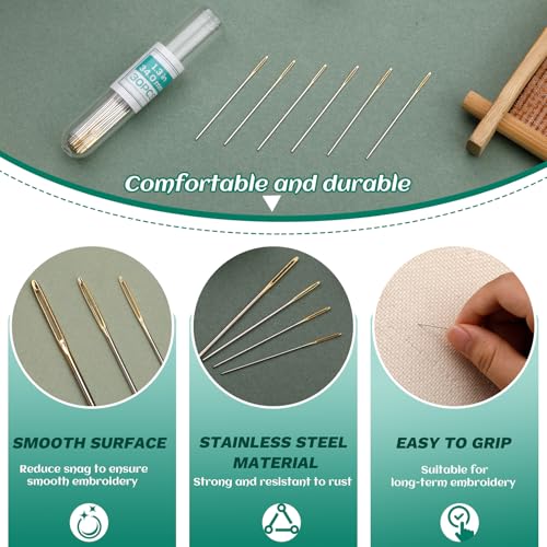 Fteven 30PCS Cross Stitch Needles, Size 26 Stainless Steel Embroidery Needles, Large Eye Hand Sewing Needles Blunt Golden Color with Box for Hand Sewing, Cross Stitching - Image 4