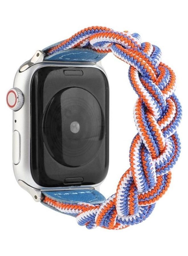NIBEMINENT Elastic Woven Watchband For Apple Watch Series 7 41mm/6 & SE 5 4 40mm/3 2 1 38mm Blue/White/Orange - Image 2
