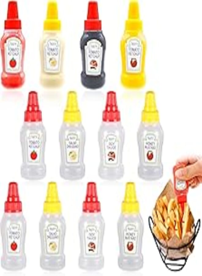 SUWIWKKOA Pack of 12 Ketchup Bottles, Ketchup Dispenser, Mini Squeeze Bottle, Portable Small Sauce Bottle, 25 ml Squeeze Bottle for BBQ Dressing, Hot Sauce, Olive Oil, Sauce Bottle, Lunch Box Accessories 