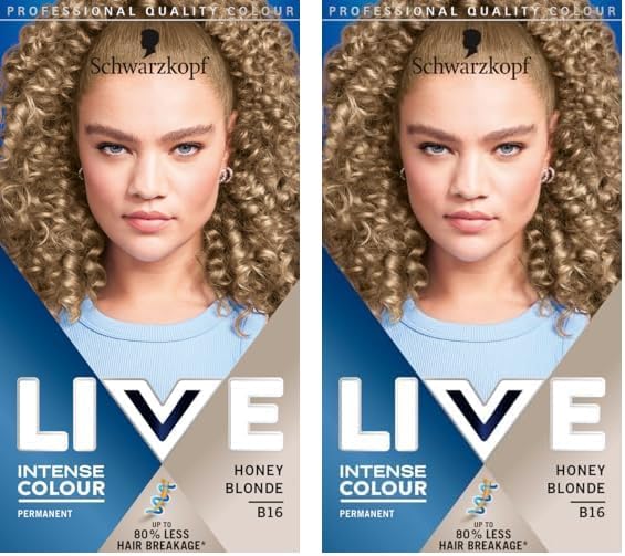 Live Schwarzkopf LIVE Intense Colour Honey Blonde Permanent Hair Dye B16 Long Lasting Blonde Hair Colour for Up to 80 Less Hair Breakage Hair Lightener with antibrassiness effect Pack of 2