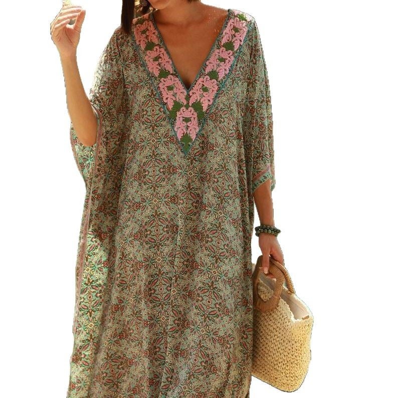 Women's Printed Beach Cover-Up Loose Vacation Tunic Bikini Swimwear Cover-Up One Size - Image 3
