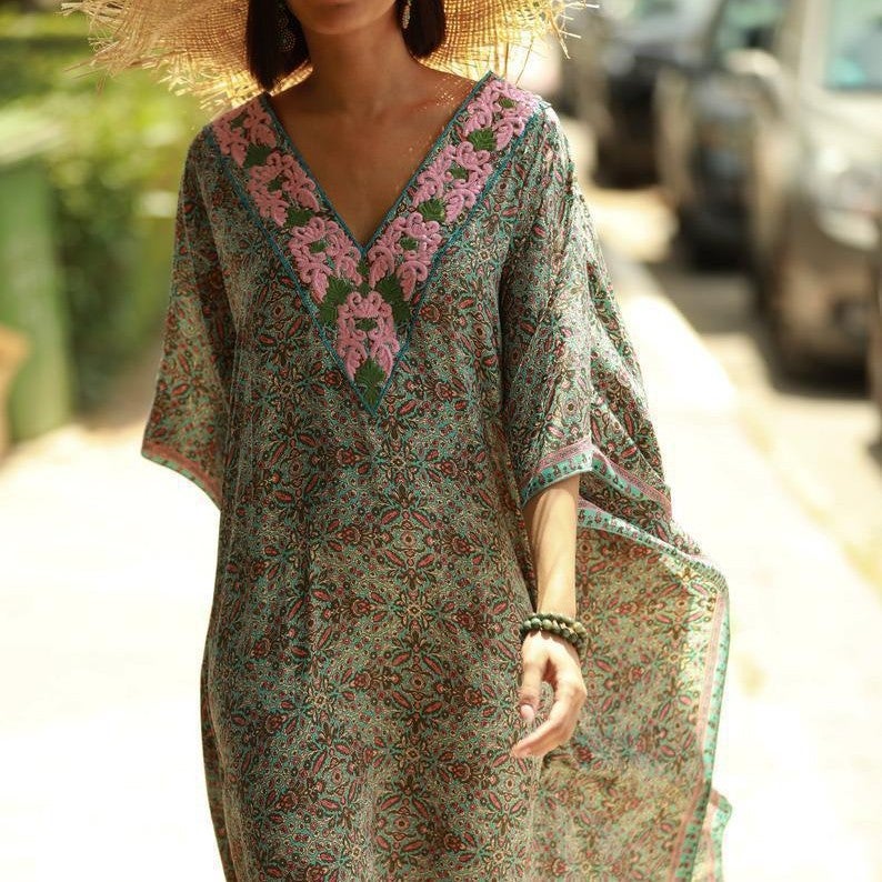 Women's Printed Beach Cover-Up Loose Vacation Tunic Bikini Swimwear Cover-Up One Size - Image 2