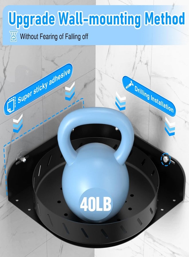 buways 360 Rotating Shower Caddy Shelf With 6 Hooks, 2PACK Bathroom Organizer With 5Pcs Adhesive, Stainless Steel Corner Racks for Home Apartment Decor (Black) - Image 5