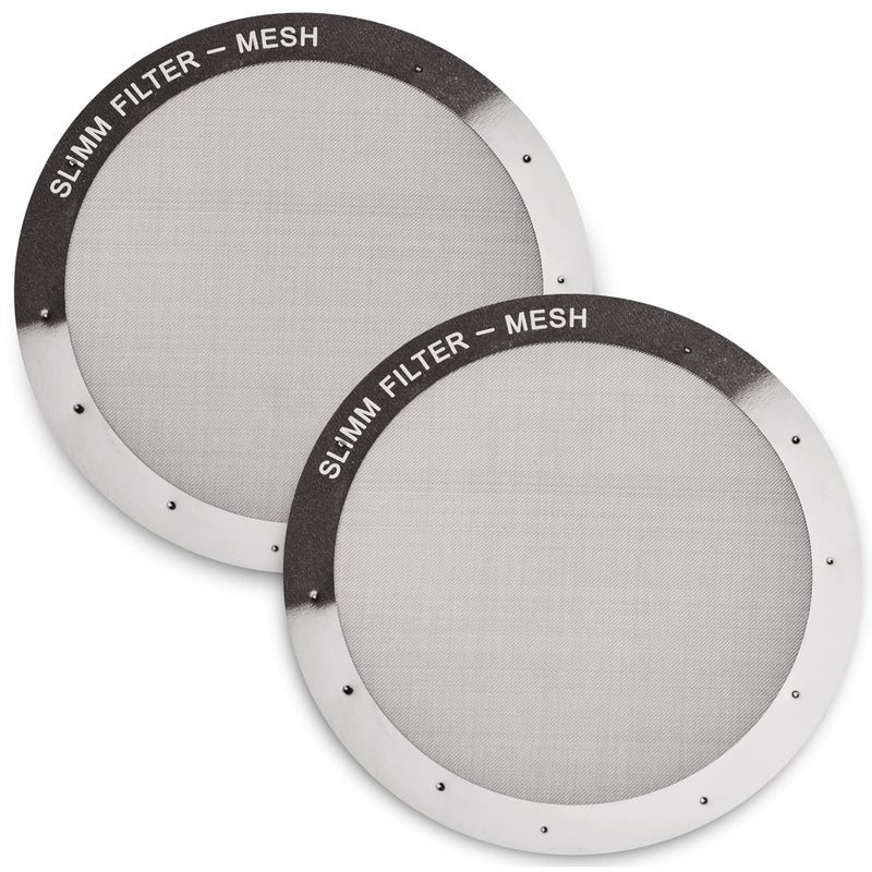 Reusable Filter Set by Slimm Filter  2 Piece Stainless Steel Metal  2x Mesh Metal Filters For AeroPress Coffee  Espresso Maker with Complimentary Recipe Book  Brew BaristaGrade Coffee At Home