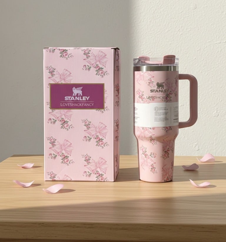 كوب استانلس، كوب استانلس سعة 40 اونصه مع شاليموه ومقبض، كوب معزول مع غطاء كوب للسفر، كوب قهوة من الفولاذ المقاوم للصدأ  للمشروبات المثلجة الساخنة، كوب سفر بمقبض