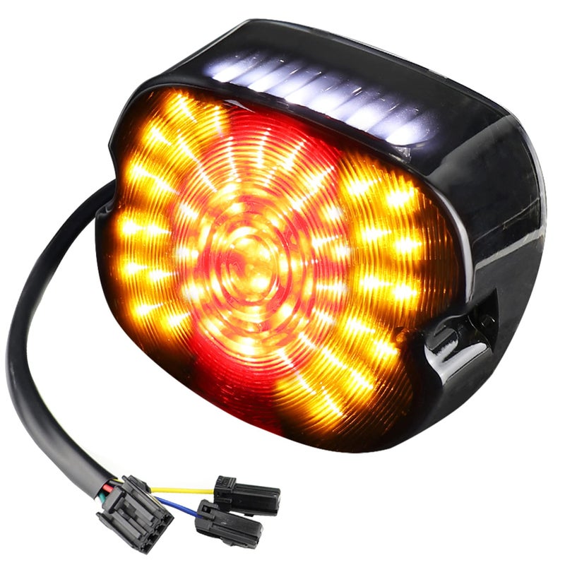 مصباح خلفي LED للدراجات النارية KUQIQI مع إشارة فرامل وإشارة انعطاف منخفضة الملف متوافق مع Dyna Sportster 883 1200 Road King (أحمر-كهرماني)