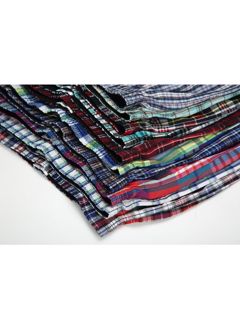 Cotton Plaid Mens Boxer Briefs Mid-Waist Plus Size Color mixed batch delivery