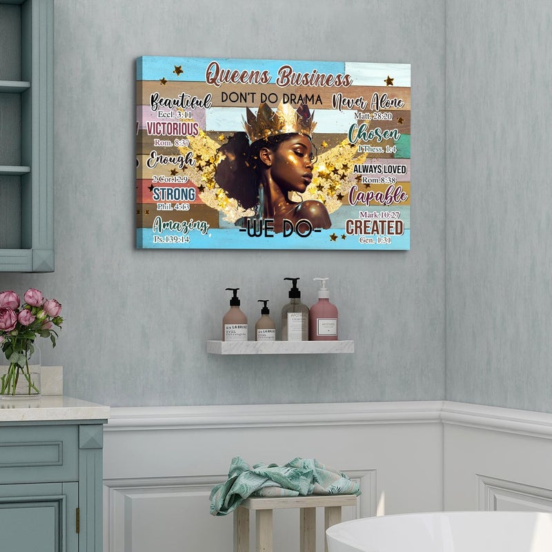 YOOOAHU African Wall Art Black Girls Wall Decor Canvas Prints Bedroom Picture Vintage American Women with Inspirational Motivational Quotes Poster Queen Painting Teens Bathroom Artwork Home Decorations 12×16" - Image 3
