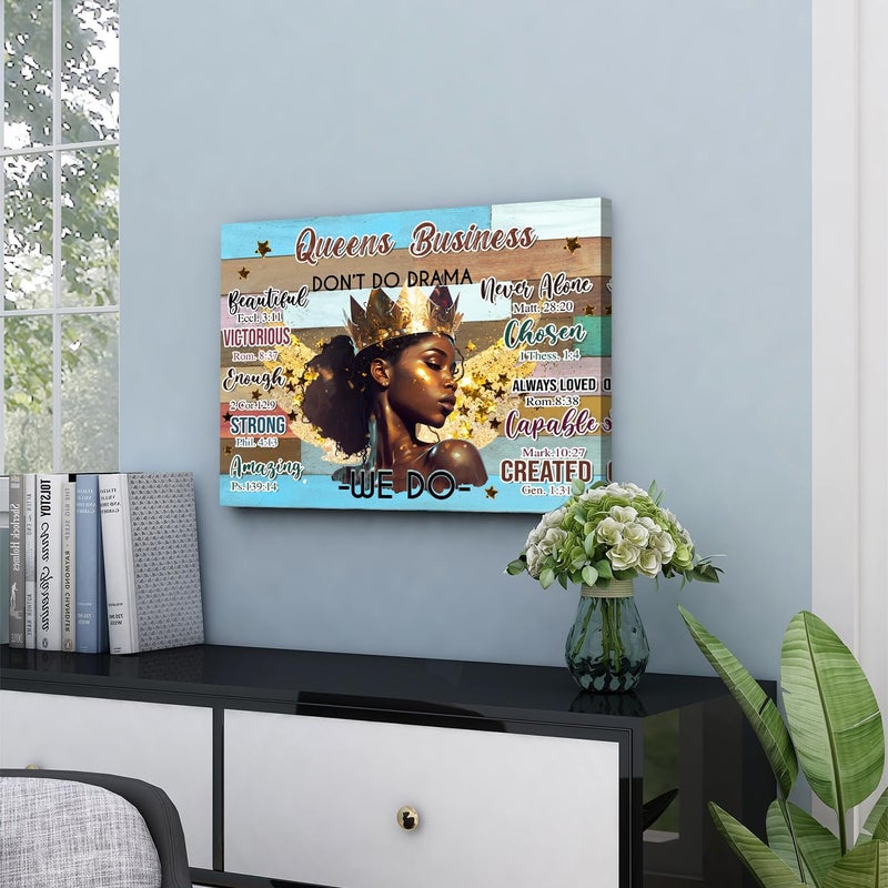 YOOOAHU African Wall Art Black Girls Wall Decor Canvas Prints Bedroom Picture Vintage American Women with Inspirational Motivational Quotes Poster Queen Painting Teens Bathroom Artwork Home Decorations 12×16" - Image 4