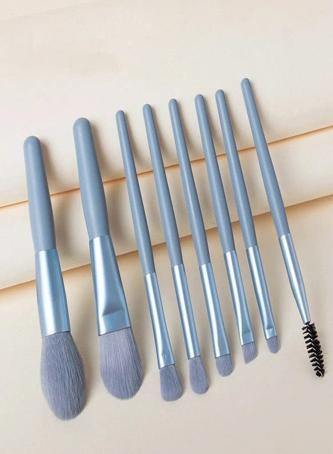 KBS Professional Makeup Brush Kit Set, 8 Piece Mini Synthetic Fiber Brushes with Travel Storage Pouch Bag, Foundation, Blush, Eyeshadow, Lip, Eyebrow Shadow (BLUE) - Image 3