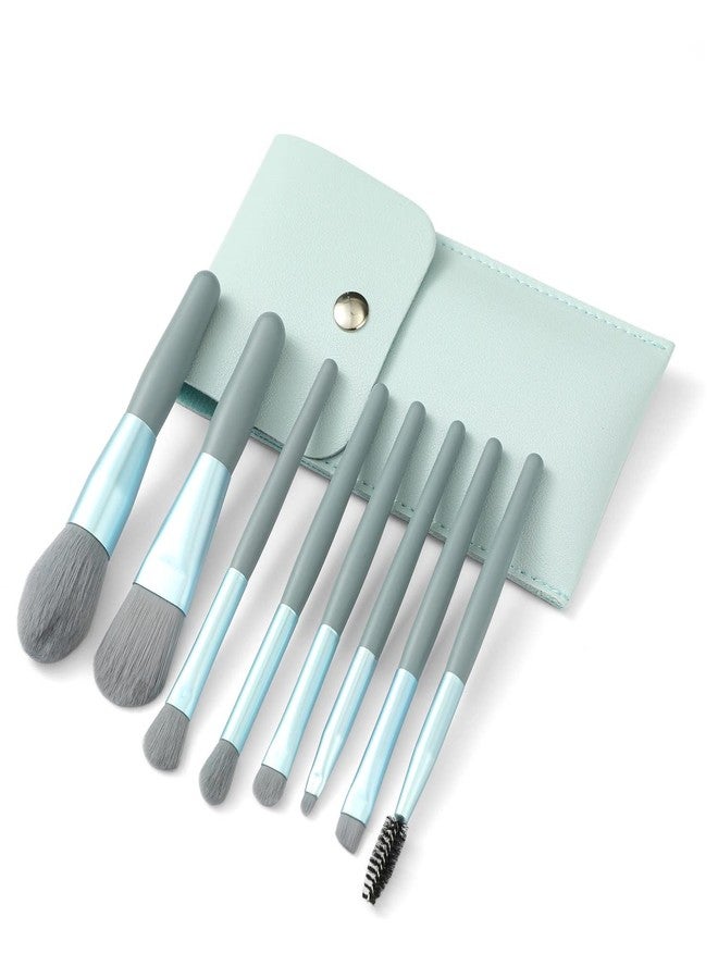 KBS Professional Makeup Brush Kit Set, 8 Piece Mini Synthetic Fiber Brushes with Travel Storage Pouch Bag, Foundation, Blush, Eyeshadow, Lip, Eyebrow Shadow (BLUE) - Image 1