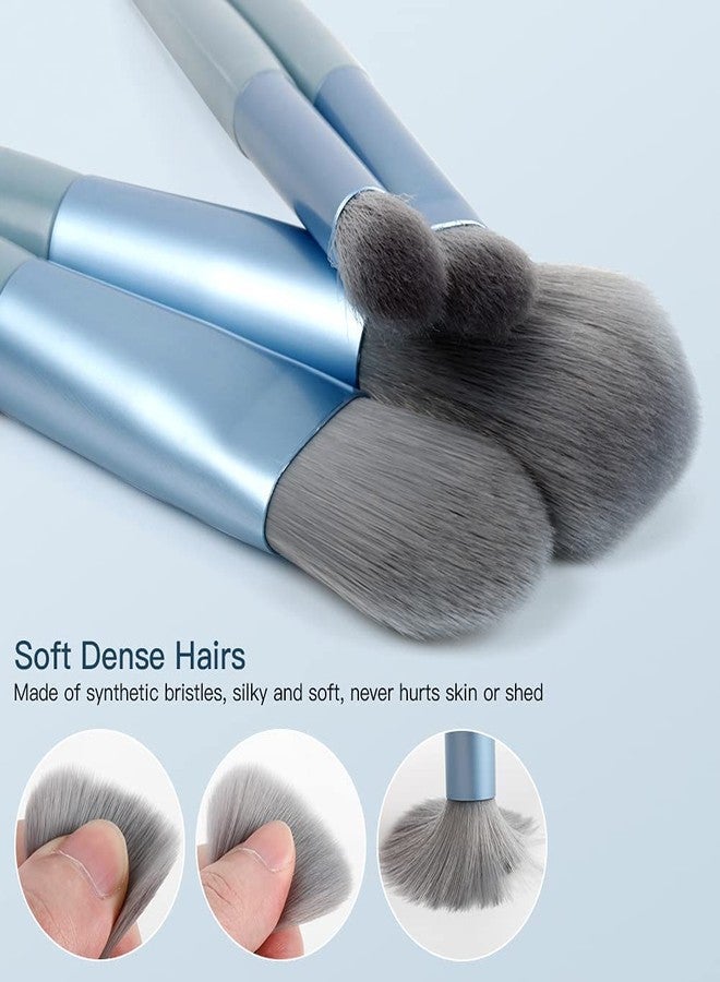 KBS Professional Makeup Brush Kit Set, 8 Piece Mini Synthetic Fiber Brushes with Travel Storage Pouch Bag, Foundation, Blush, Eyeshadow, Lip, Eyebrow Shadow (BLUE) - Image 5