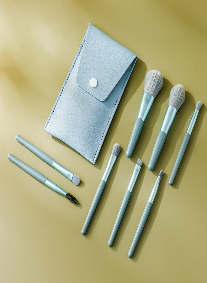 KBS Professional Makeup Brush Kit Set, 8 Piece Mini Synthetic Fiber Brushes with Travel Storage Pouch Bag, Foundation, Blush, Eyeshadow, Lip, Eyebrow Shadow (BLUE) - Image 4