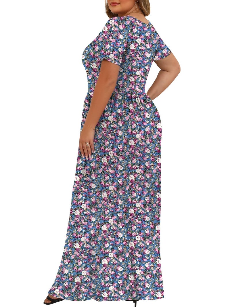 Tencede Womens Plus Size Maxi Dresses Summer 2026 Casual Short Sleeve with Pockets Long Dress Mandala 3X - Image 4