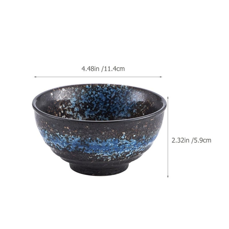 Vintage Ceramic Rice Ramen Bowls Set 2pcs Blue Glazed Stoneware Soup Bowls - Image 3