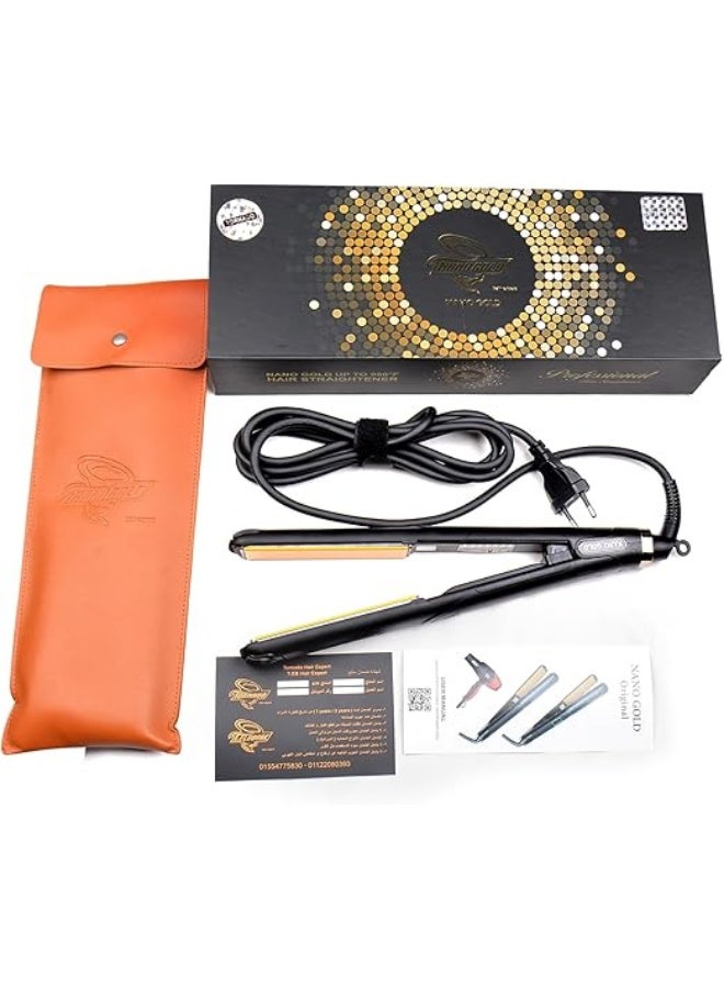 مكواة شعر نانو جولد بشاشة رقمية وست مستويات حرارة مزودة بطبقتين من الداخل لكبس البروتين ومواد العناية بالشعر مع جراب حراري للاستخدام الشخصي والمهني - Image 1