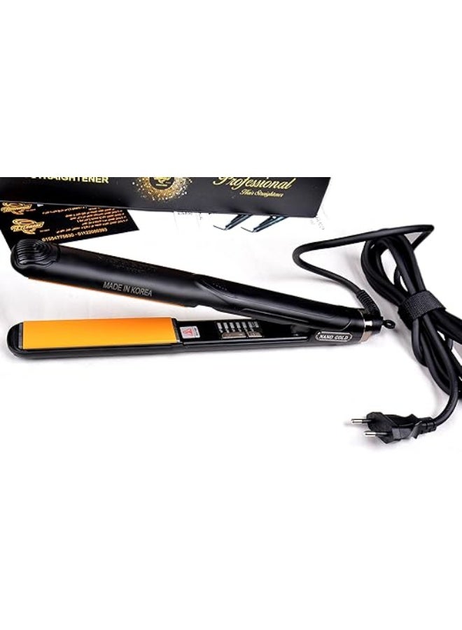 مكواة شعر نانو جولد بشاشة رقمية وست مستويات حرارة مزودة بطبقتين من الداخل لكبس البروتين ومواد العناية بالشعر مع جراب حراري للاستخدام الشخصي والمهني - Image 2