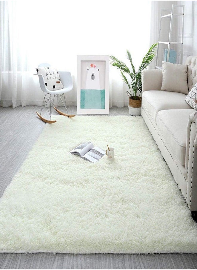 C&C Home Interior Decoration Luxurious Modern Home Floor Mat Carpet Furry Rug Fluffy Soft For Living Room Bedroom Decor Washable White 80 x 160 cm, Rectangle  - Image 2