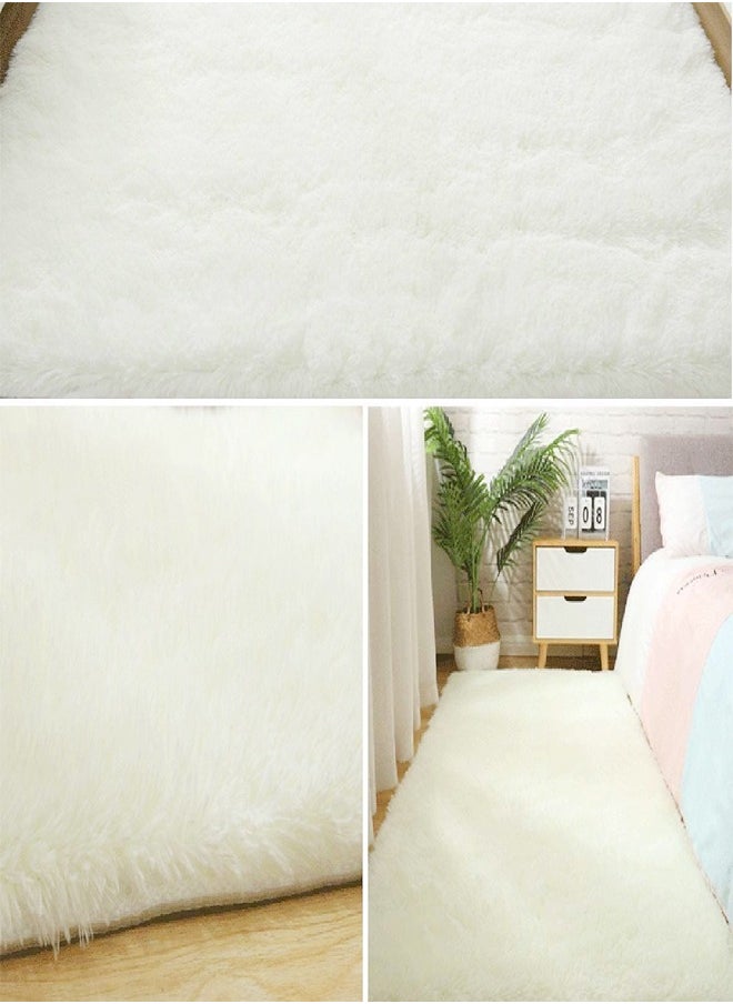 C&C Home Interior Decoration Luxurious Modern Home Floor Mat Carpet Furry Rug Fluffy Soft For Living Room Bedroom Decor Washable White 80 x 160 cm, Rectangle  - Image 4