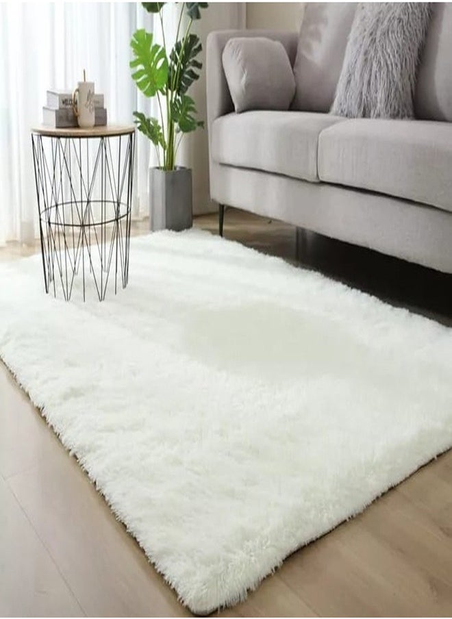 C&C Home Interior Decoration Luxurious Modern Home Floor Mat Carpet Furry Rug Fluffy Soft For Living Room Bedroom Decor Washable White 80 x 160 cm, Rectangle  - Image 3