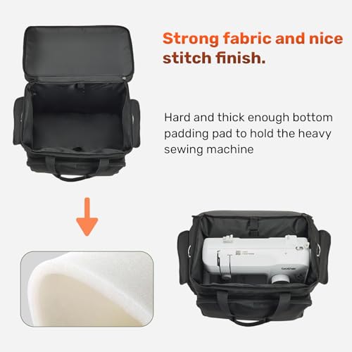 PENGDA 2 Layer Sewing Machine Case with Adjustable Shoulder Strap Sewing Machine Carrying Case Universal Tote Bag for Sewing Machine and Sewing Accessories Storage Black - Image 3