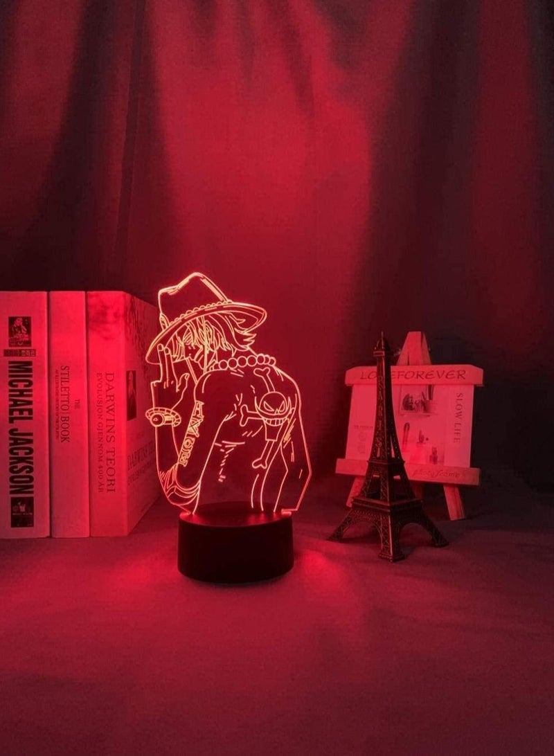 althiqahkey Multicolour 3D Illusion lamp Gift for Kid One Piece Portgas D Ace LED Night Light for Kids Bedroom Decor Japanese Anime Table Lamp Gift Lamp for Home Decoration  - Image 2