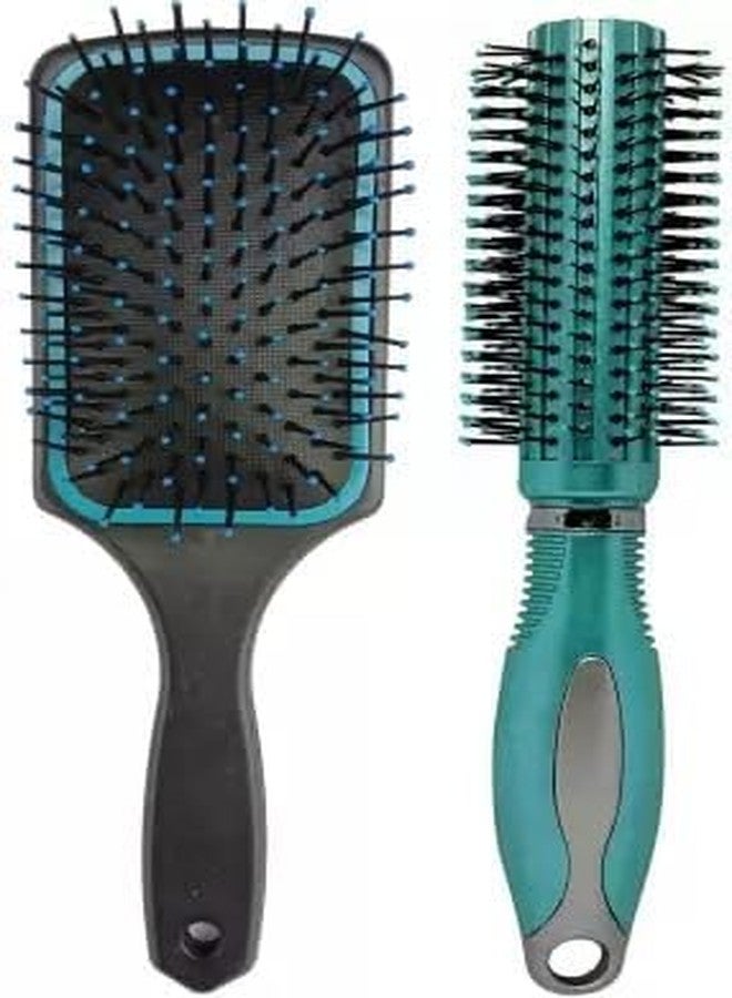 Lanellie Round Rolling Roller Comb Hair Brush & Paddle Flat Hair Brush Comb Combo For Men And Women - Image 1