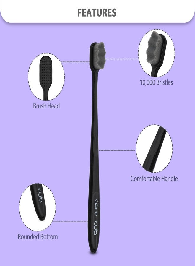 CARE CUB 2 Black & 2 Pink Zigzag Ultra Soft-Bristles Micro Nano 10,000 Nano Bristle Good Cleaning Effect For Sensitive Teeth Oral Gum Recession,Manual Toothbrush For Adults Pack Of 4 - Image 4