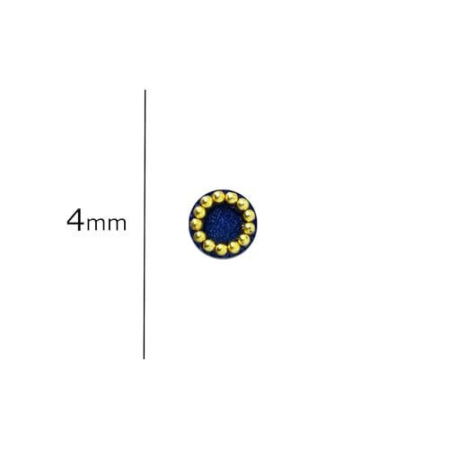 Comet Busters Round Blue and Black Bindi With Gold Beads Border (5 mm) (BV234) - Image 3