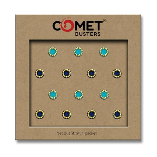 Comet Busters Round Blue and Black Bindi With Gold Beads Border (5 mm) (BV234) - Image 5
