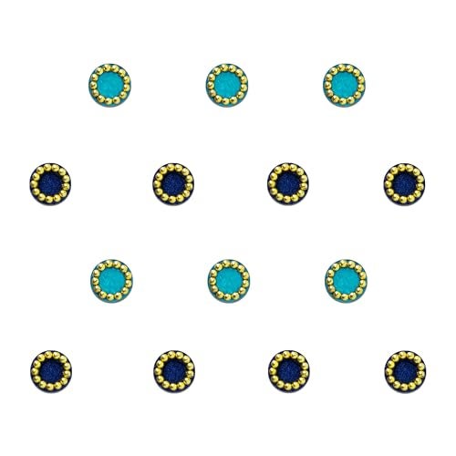 Comet Busters Round Blue and Black Bindi With Gold Beads Border (5 mm) (BV234) - Image 1
