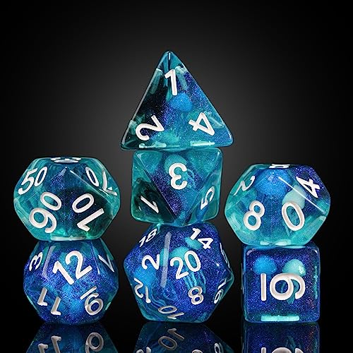 UDIXI DD Polyhedral Dice Set 7PCS Resin DND Dice Set Glow in Dark for RPG and Other Tabletop Games d and d Jellyfish - Image 1