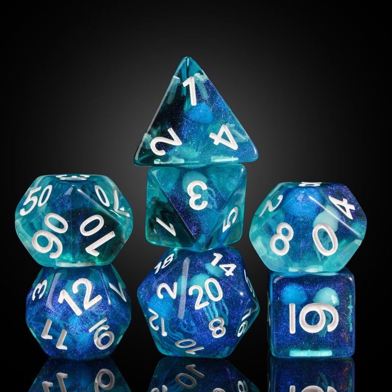 UDIXI DD Polyhedral Dice Set 7PCS Resin DND Dice Set Glow in Dark for RPG and Other Tabletop Games d and d Jellyfish - Image 3