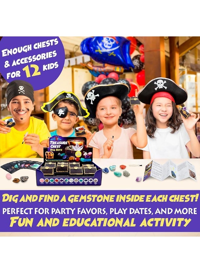 DANCING BEAR Treasure Chest Dig Kit Party Pack for 12 Kids, Excavate 12 Surprise Real Gems & Crystals, STEM Education, Fun Pirate Booty Hunt, Science Activity Gift Sets for Girls and Boys - Image 3