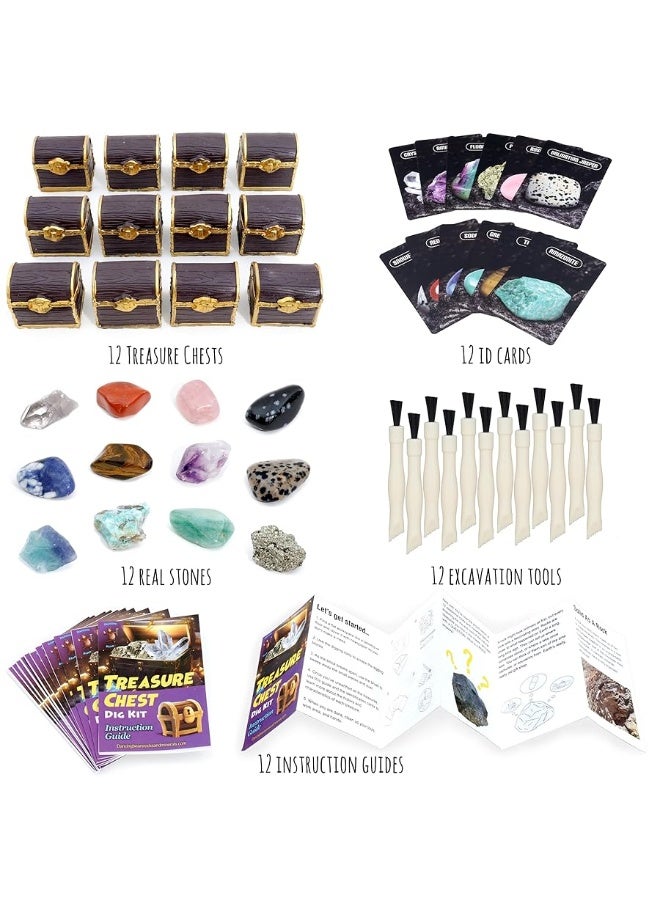 DANCING BEAR Treasure Chest Dig Kit Party Pack for 12 Kids, Excavate 12 Surprise Real Gems & Crystals, STEM Education, Fun Pirate Booty Hunt, Science Activity Gift Sets for Girls and Boys - Image 4