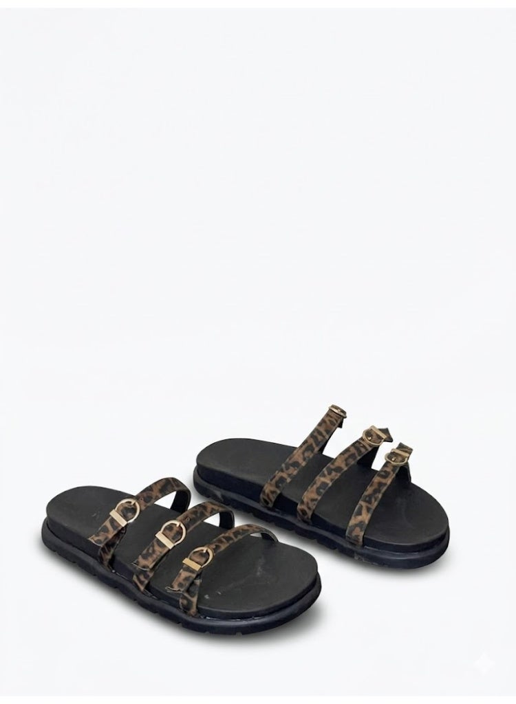 لايف ستيلاش  شبشب مسطح من الجلد مع أحزمة - SL-216  - تايجر - Image 1