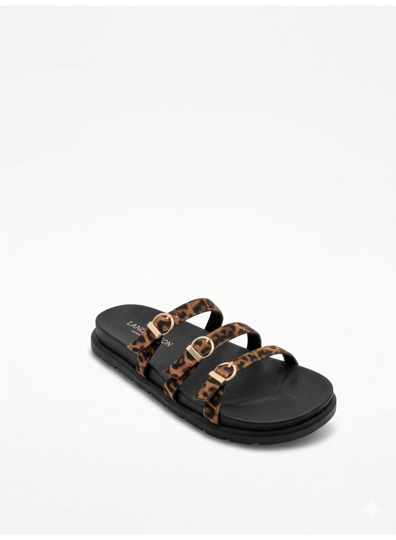 لايف ستيلاش  شبشب مسطح من الجلد مع أحزمة - SL-216  - تايجر - Image 2